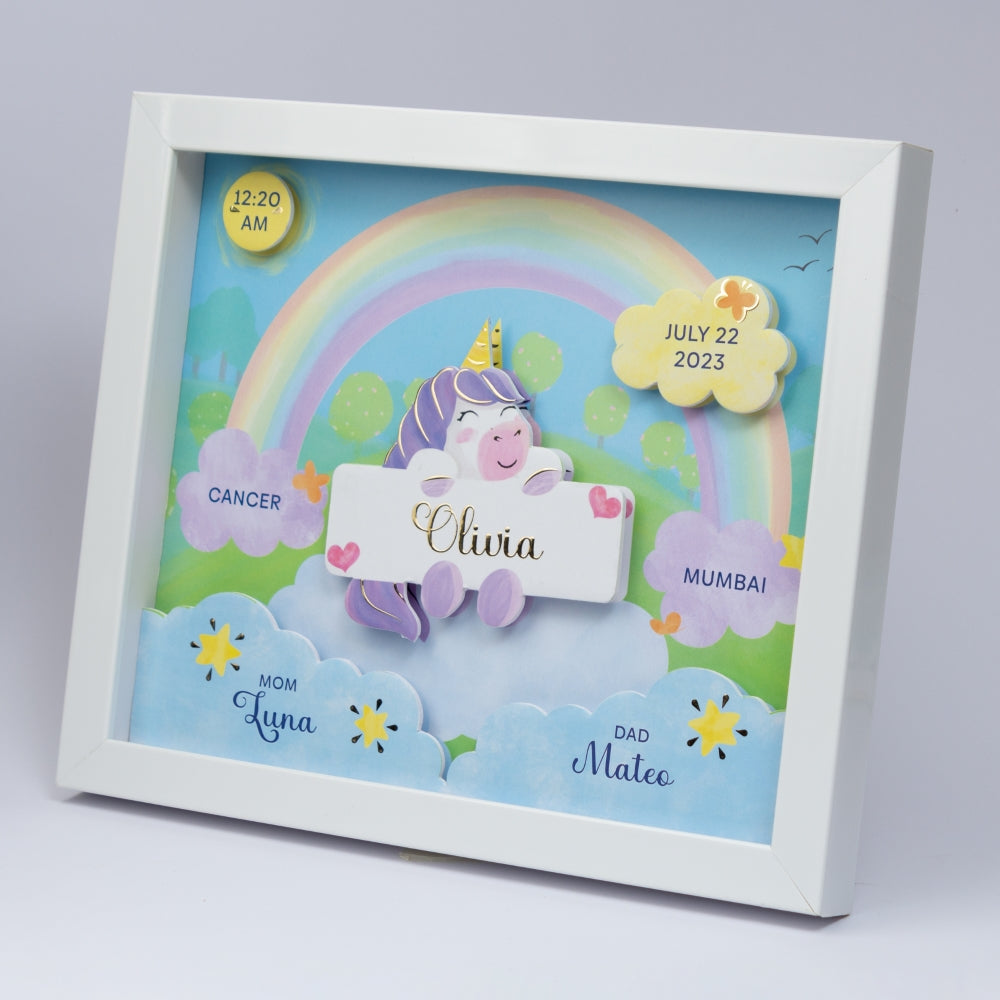 Shadow Box Frame with Gold Foil - Unicorn