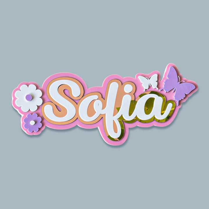 3 Layer Name Plaque- Winged Petals