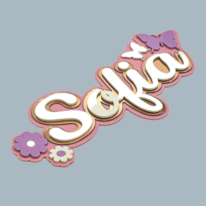 3 Layer Name Plaque- Winged Petals