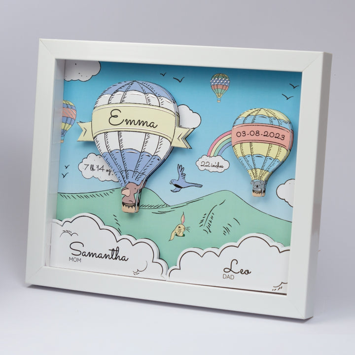 Shadow Box Frame with Silver Foil - Orchid Hot Air Balloon