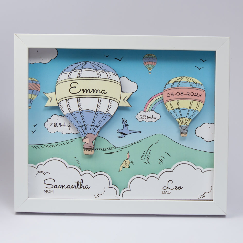 Shadow Box Frame with Silver Foil - Orchid Hot Air Balloon