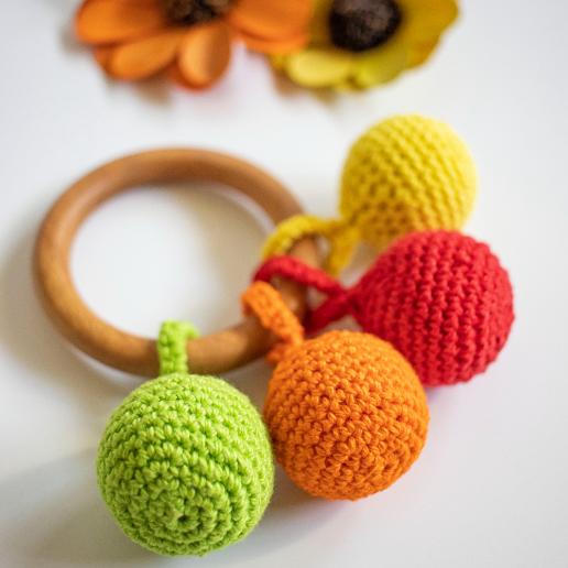 Wooden Crochet Ball Rattle & Teether