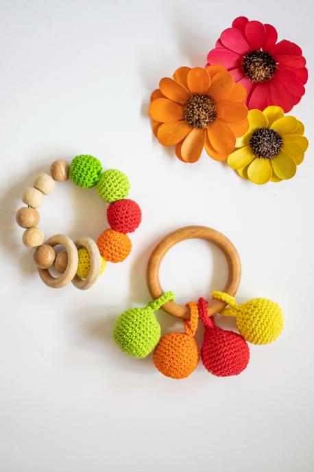 Wooden Crochet Ball Rattle & Teether