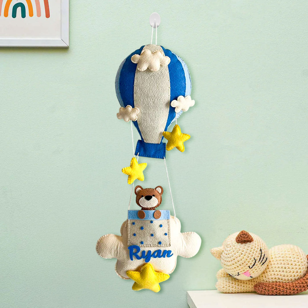 Babble Wrap  Brown Teddy in a Hot Air Balloon Name Hanging