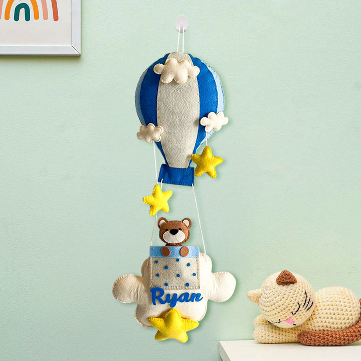 Babble Wrap  Brown Teddy in a Hot Air Balloon Name Hanging