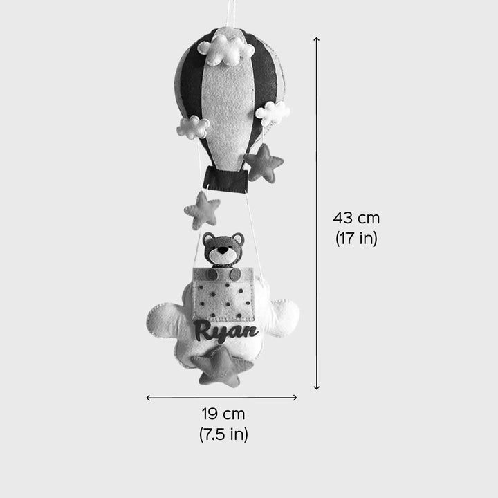 Babble Wrap  Brown Teddy in a Hot Air Balloon Name Hanging