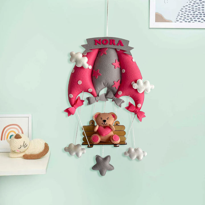 Babble Wrap  Pink Teddy On a Swing Name Hanging