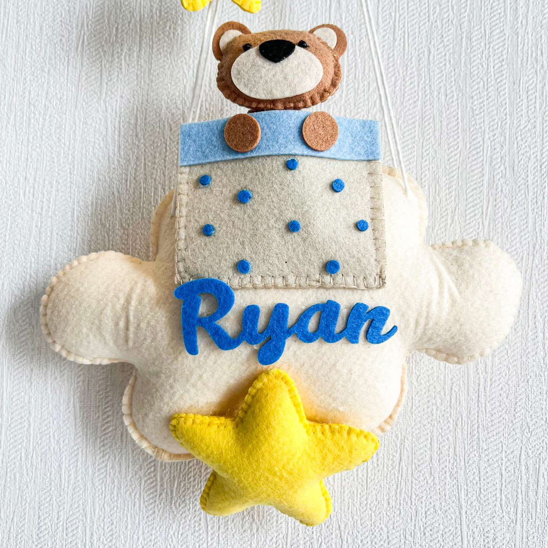 Babble Wrap  Brown Teddy in a Hot Air Balloon Name Hanging