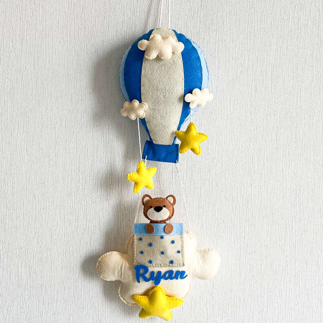 Babble Wrap  Brown Teddy in a Hot Air Balloon Name Hanging