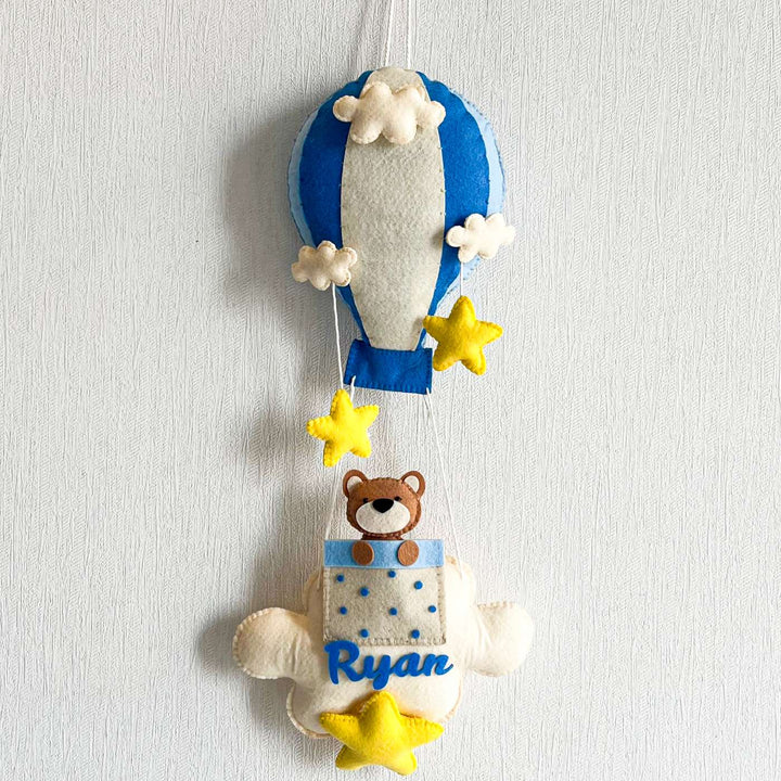 Babble Wrap  Brown Teddy in a Hot Air Balloon Name Hanging