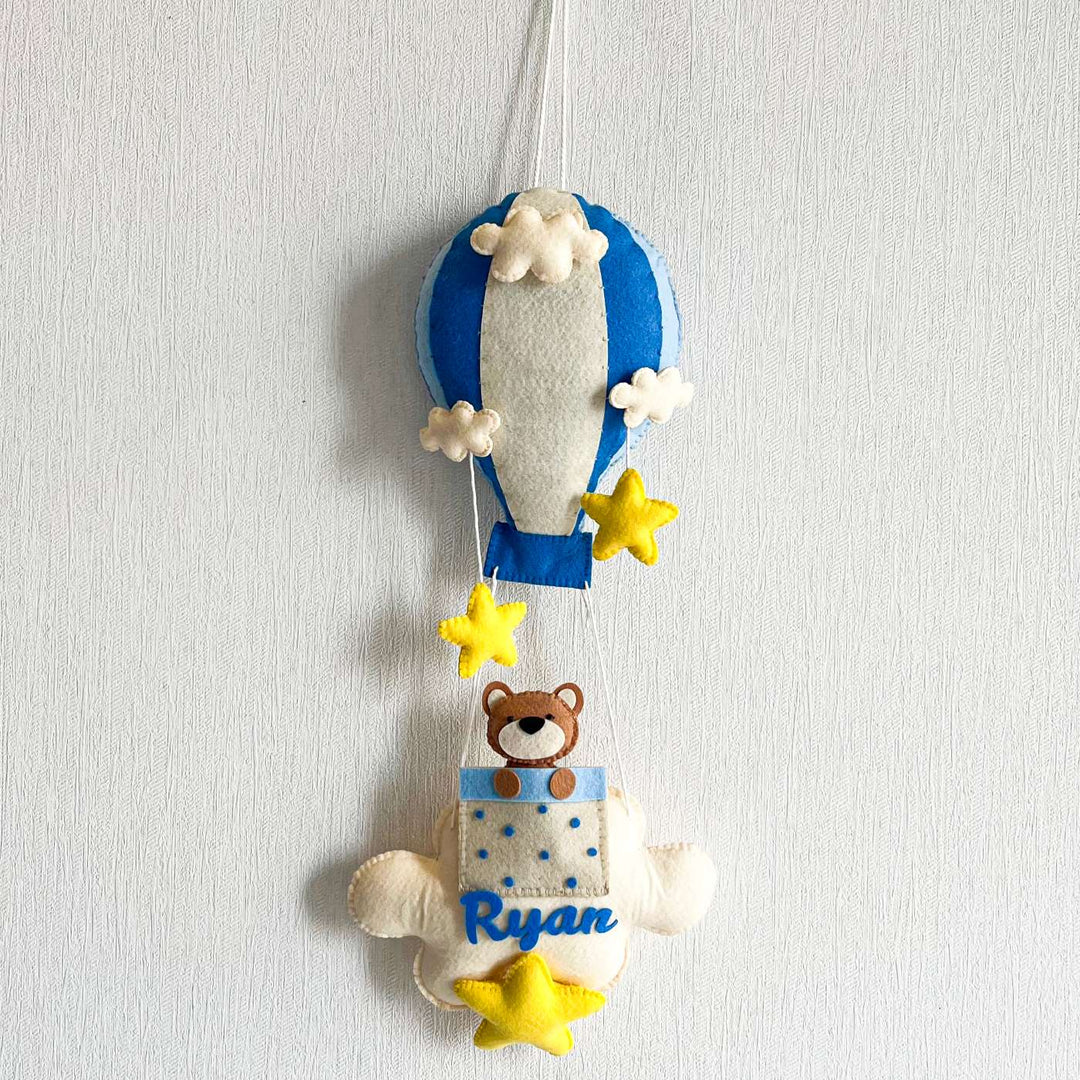 Babble Wrap  Brown Teddy in a Hot Air Balloon Name Hanging