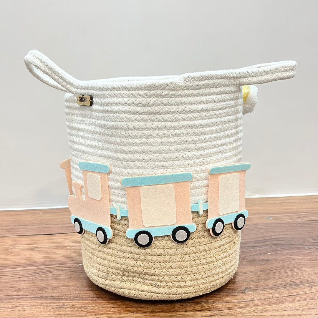 Babble Wrap Jute Cotton Storage Basket - Choo Choo Train Treasures
