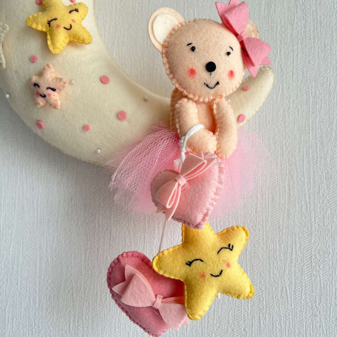 Babble Wrap  Pink Teddy On a Moon Name Hanging