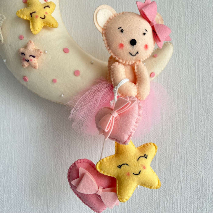 Babble Wrap  Pink Teddy On a Moon Name Hanging