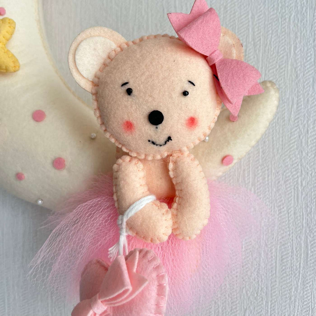 Babble Wrap  Pink Teddy On a Moon Name Hanging