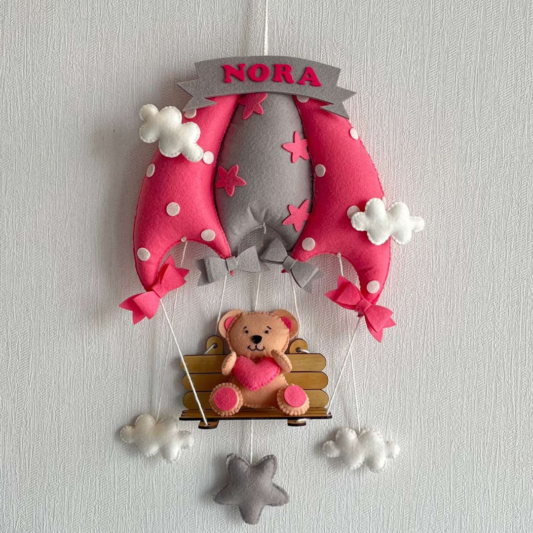 Babble Wrap  Pink Teddy On a Swing Name Hanging
