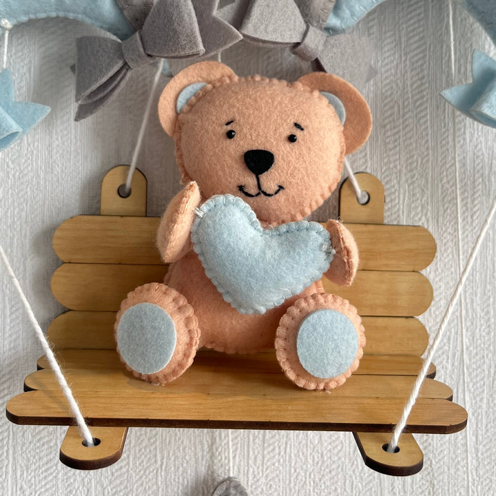 Babble Wrap Blue Teddy On a Swing Name Hanging