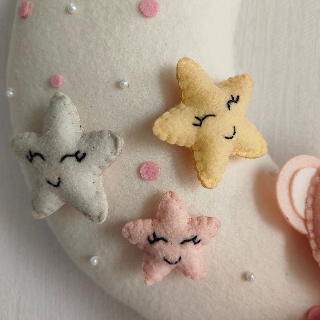 Babble Wrap  Pink Teddy On a Moon Name Hanging