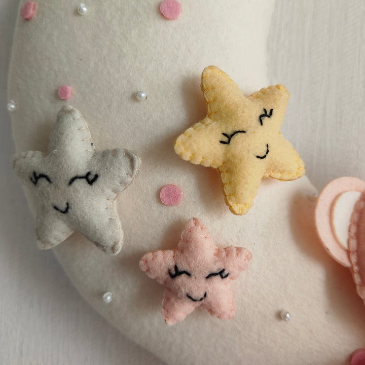 Babble Wrap  Pink Teddy On a Moon Name Hanging