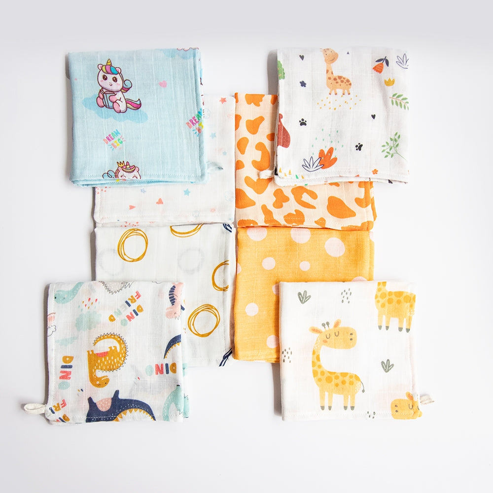 Baby Animals- Organic Muslin Wipes (Set Of 8)