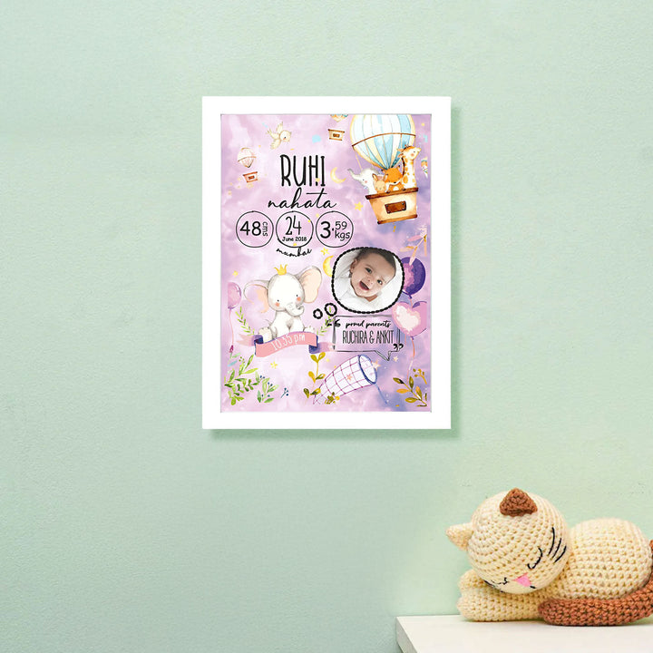 Birth Statistics Frame - Hot Air Balloon Lavender