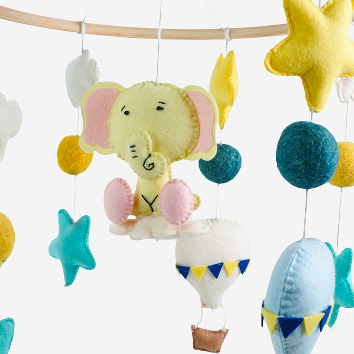 Babble Wrap Cot / Crib Mobile - Elephant Air Adventure