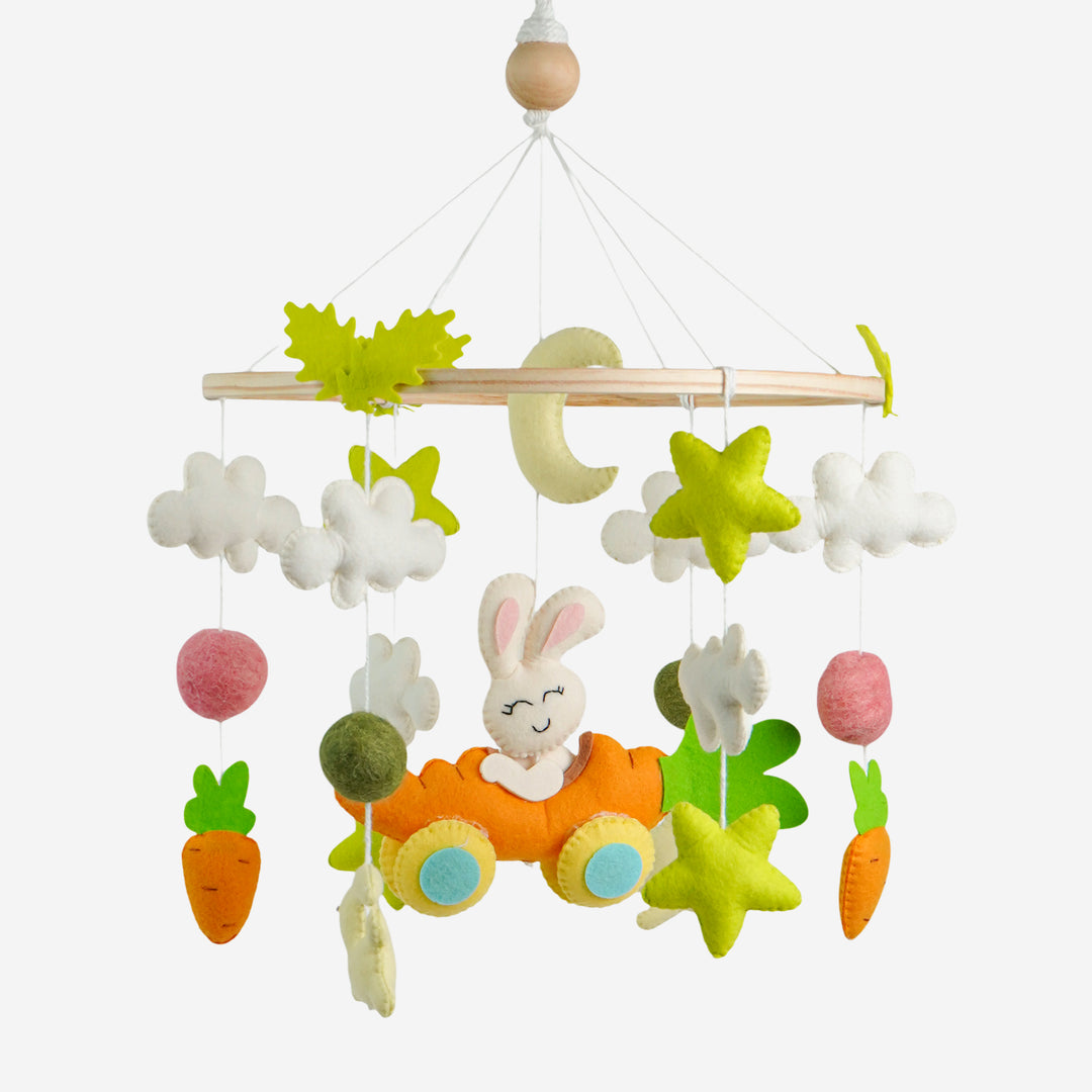 Babble Wrap Cot / Crib Mobile - Carrot Cruiser Bunny
