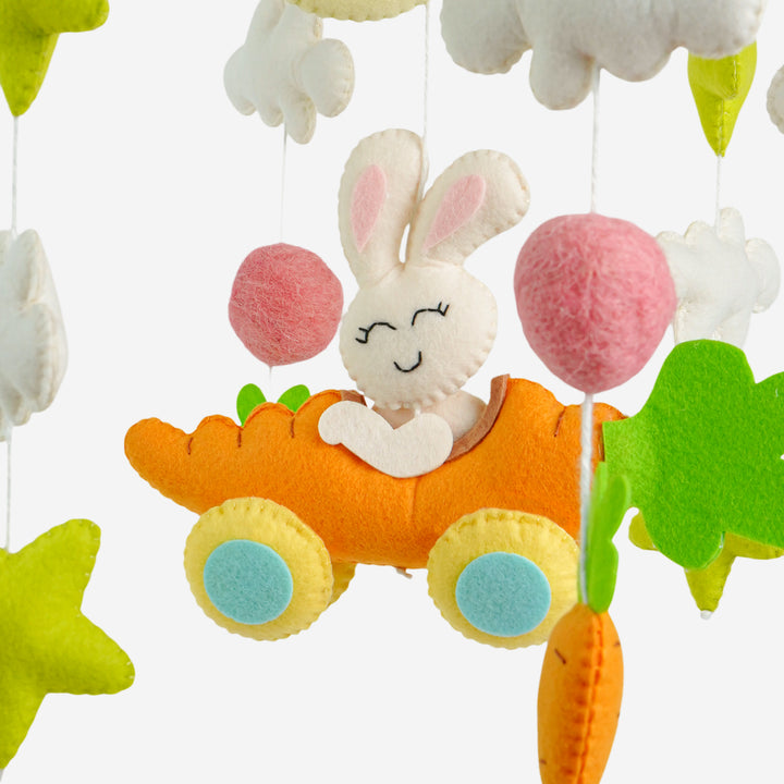 Babble Wrap Cot / Crib Mobile - Carrot Cruiser Bunny