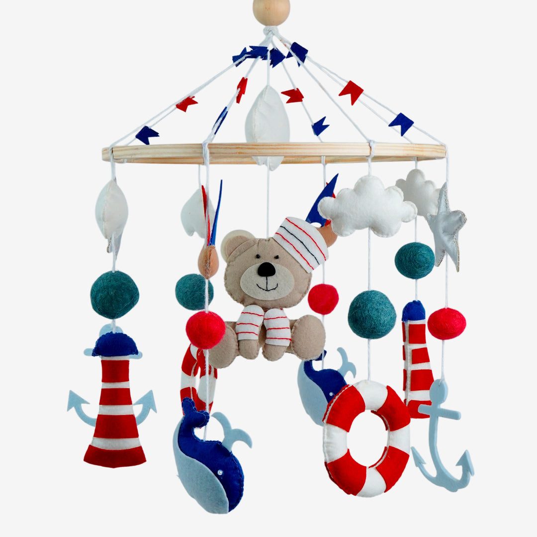 Babble Wrap Cot / Crib Mobile - Nautical Captain Teddy
