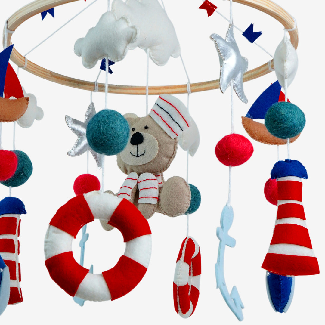Babble Wrap Cot / Crib Mobile - Nautical Captain Teddy