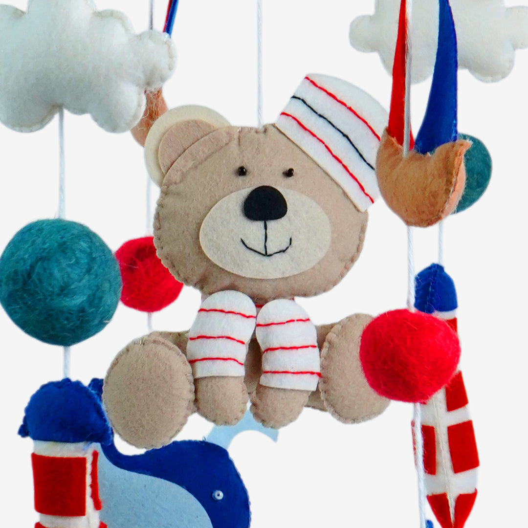 Babble Wrap Cot / Crib Mobile - Nautical Captain Teddy