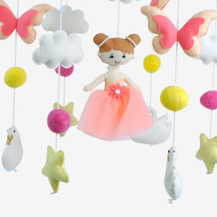 Babble Wrap Cot / Crib Mobile - Swan and Fairy Flutter