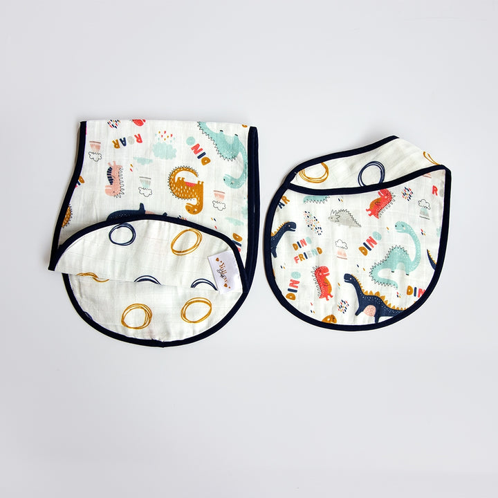 Dino Friend - Reversible Bib & Burpy Cloth Set