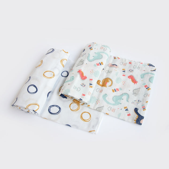 Dino Friend & Doodle Circles - Organic Luxury Swaddles Set