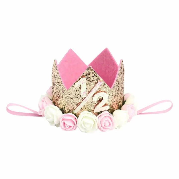 Half Bday Crown Headband (Pink & Gold)