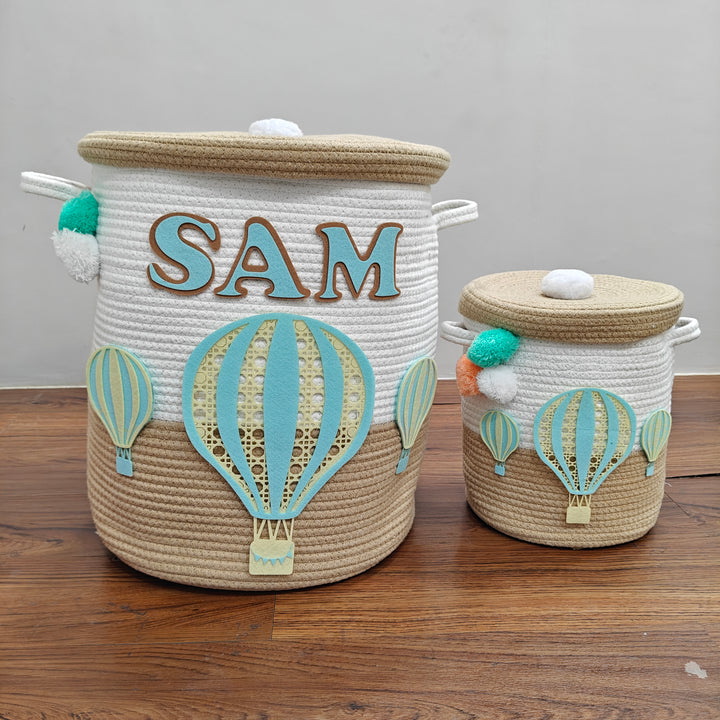 Babble Wrap Jute Cotton Storage Basket  with Lid - Toffee Drift