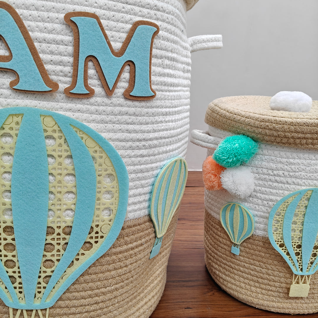 Babble Wrap Jute Cotton Storage Basket  with Lid - Toffee Drift
