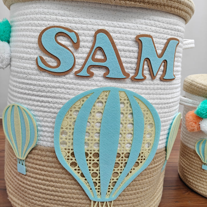 Babble Wrap Jute Cotton Storage Basket  with Lid - Toffee Drift