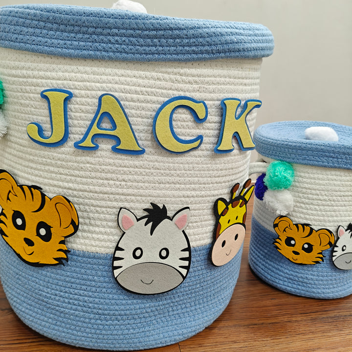 Babble Wrap Jute Cotton Storage Basket with Lid - Zooblu