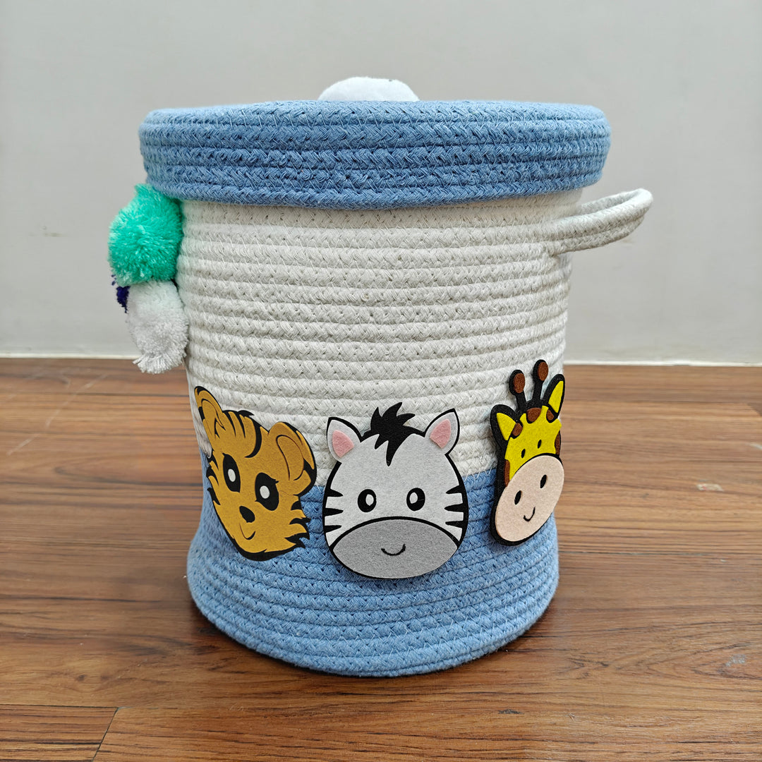 Babble Wrap Jute Cotton Storage Basket with Lid - Zooblu