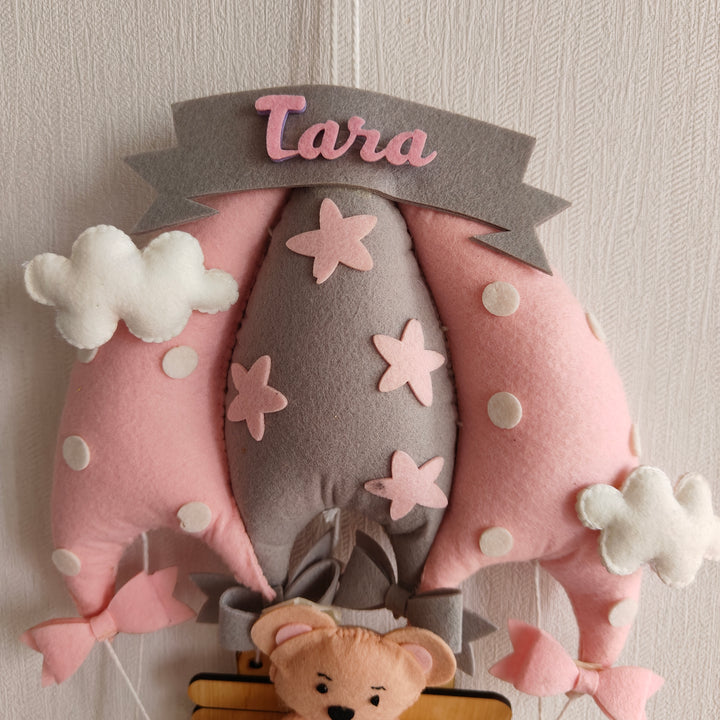 Babble Wrap Blush Pink Teddy On a Swing Name Hanging