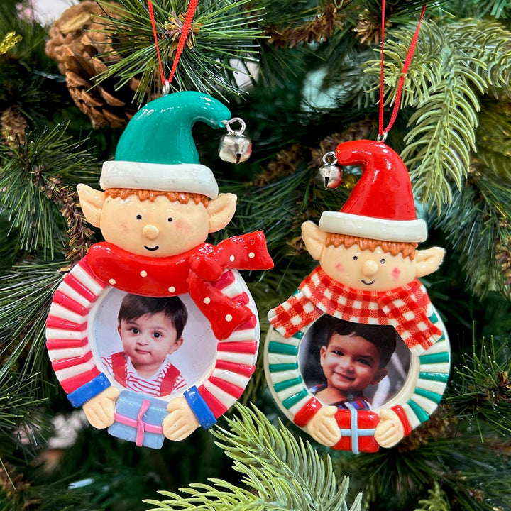 Babble Wrap Jolly Elf Photoframe Ornaments (Set of 2)