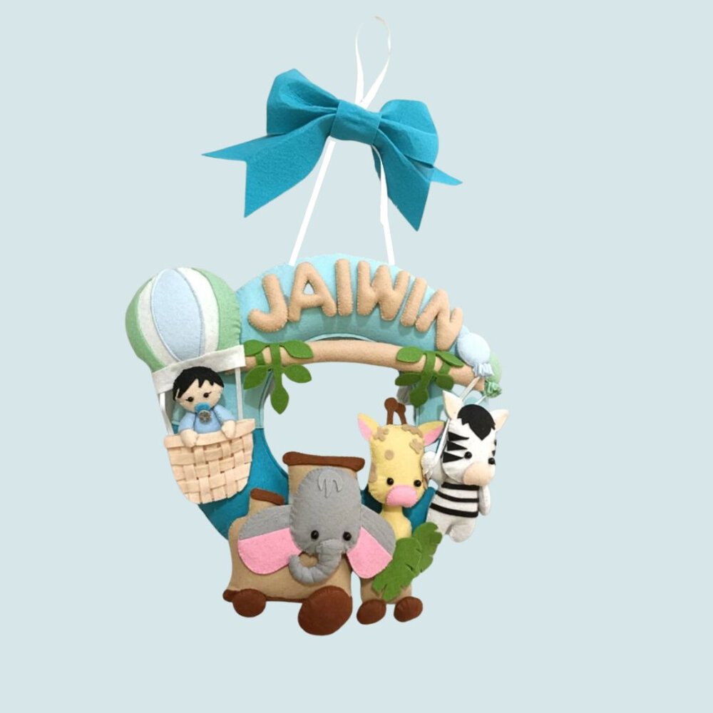 Junior Toy Train Safari Personalised Ring Name Hanging - Blue