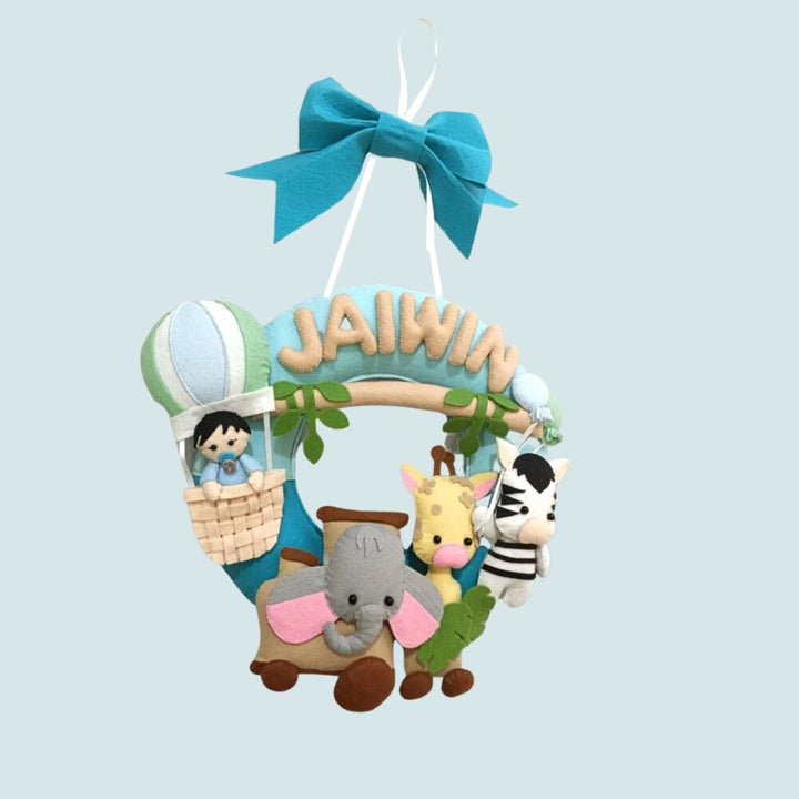Junior Toy Train Safari Personalised Ring Name Hanging - Blue