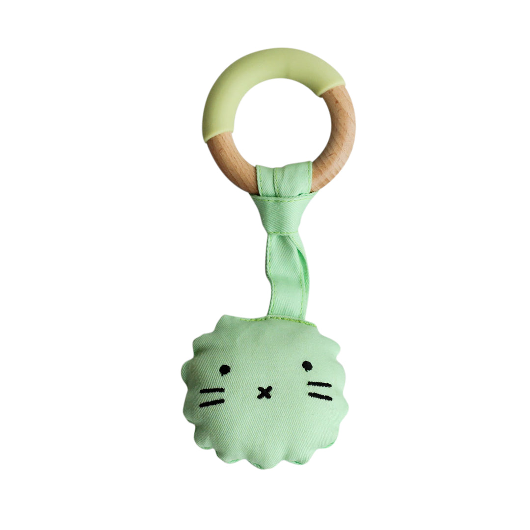 Wood Plush Rattle Teether Toy- LION Shape- Green