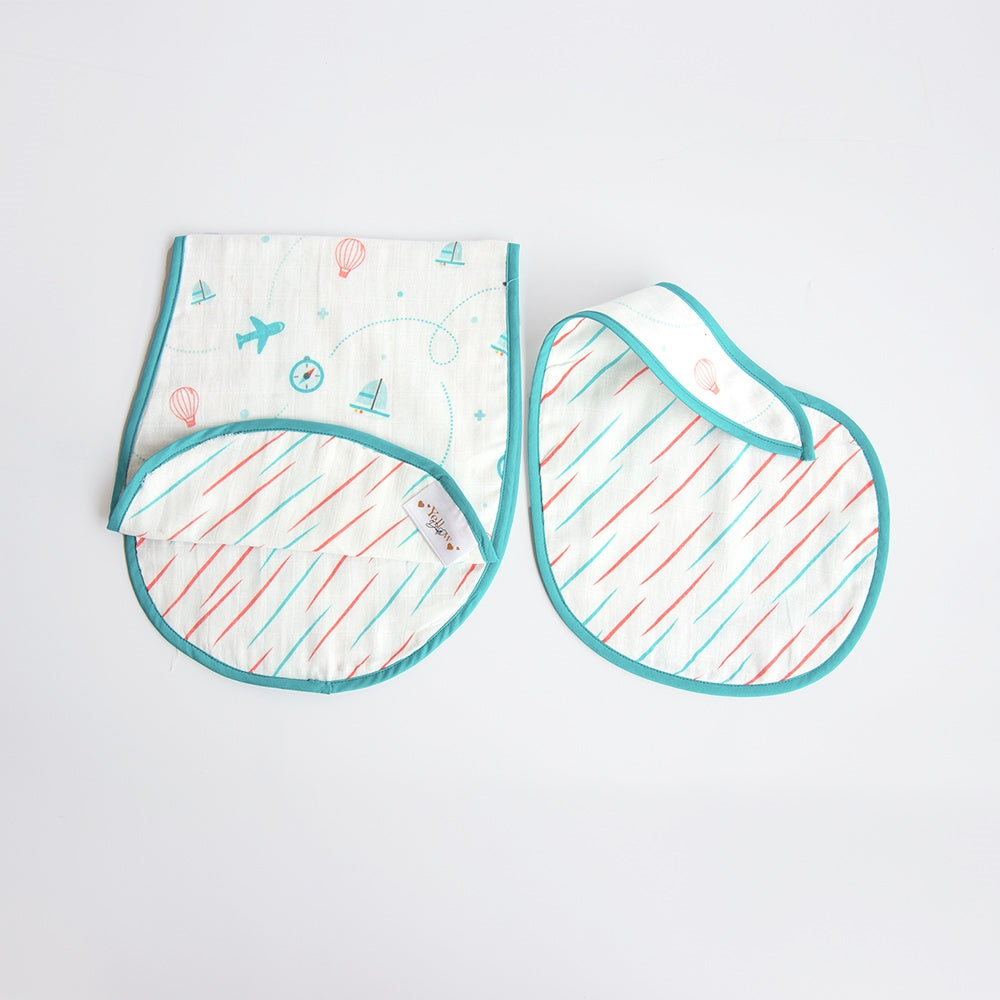 Lil Travellers - Reversible Bib & Burpy Cloth Set