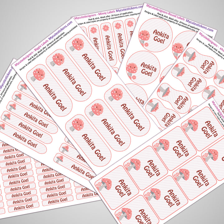 Mushroom Name Labels - Complete/Split/Iron Ons Packs