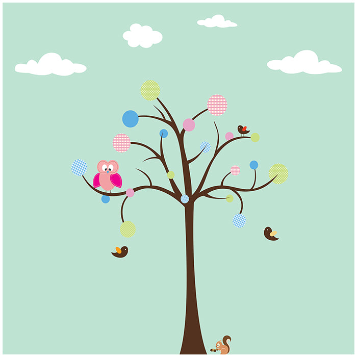 Owl on a polka dot tree Wall Sticker