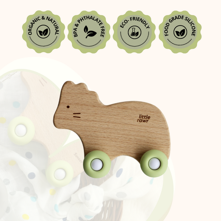 Wood Wheelie Animal- LION Shape- Green