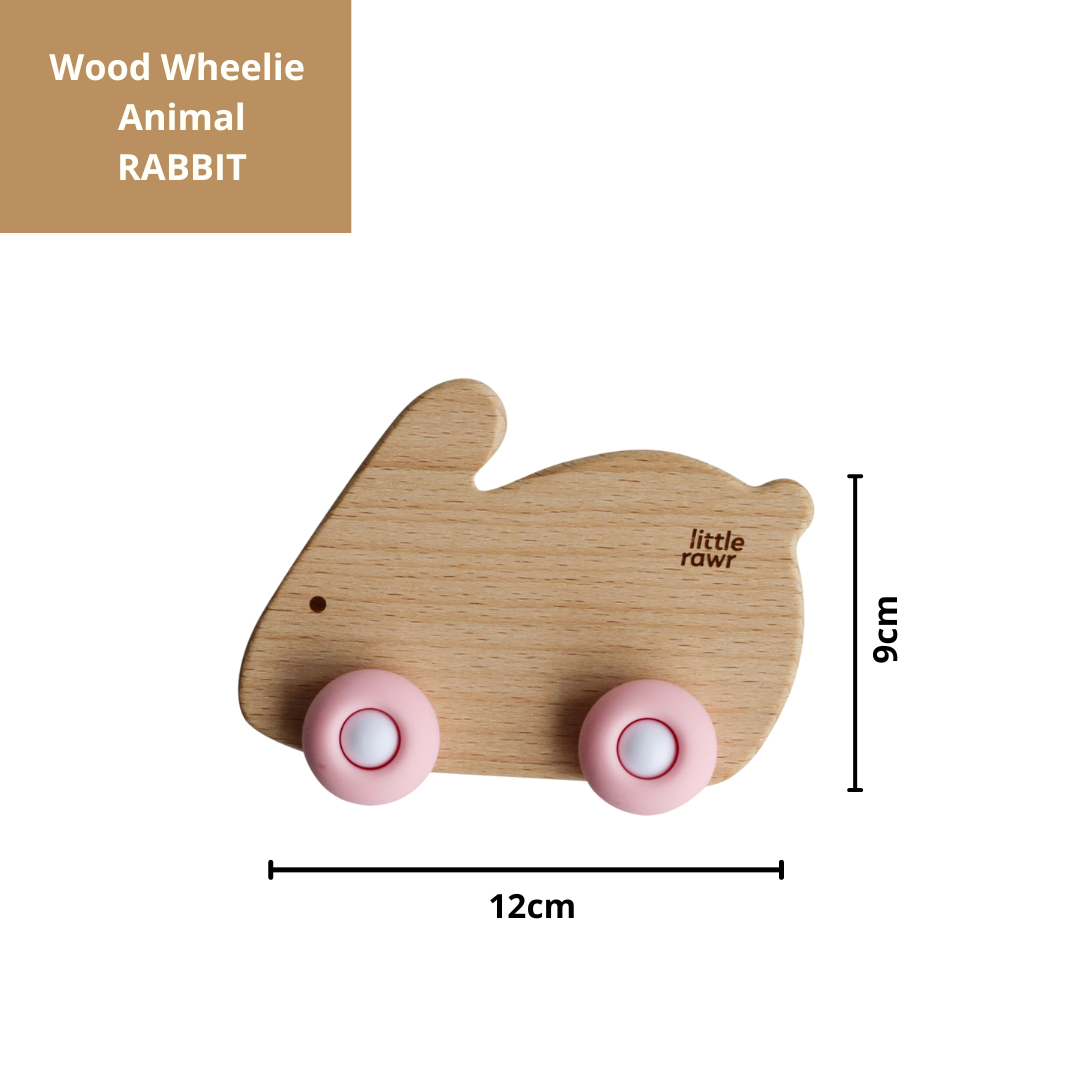Wood Wheelie Animal- RABBIT Shape- Pink